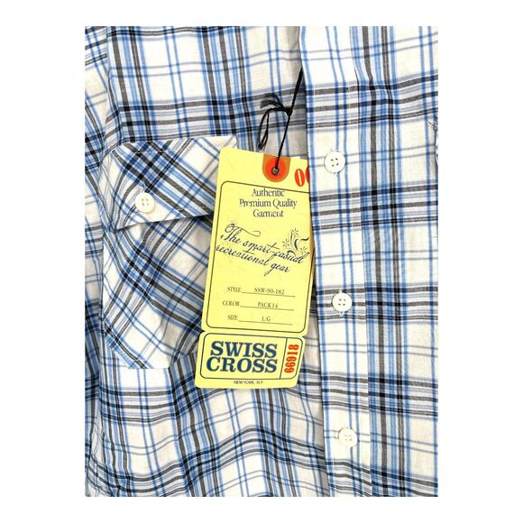 SWISS CROSS Men L Blue Plaid Cotton Blend Button Up‎ Long Sleeve Shirt NWT - Picture 5 of 7